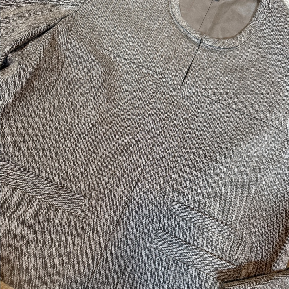 Coldwater Creek Brown Herringbone Collarless Hook And Eye Blazer-size S (6-8) - Picture 6 of 12